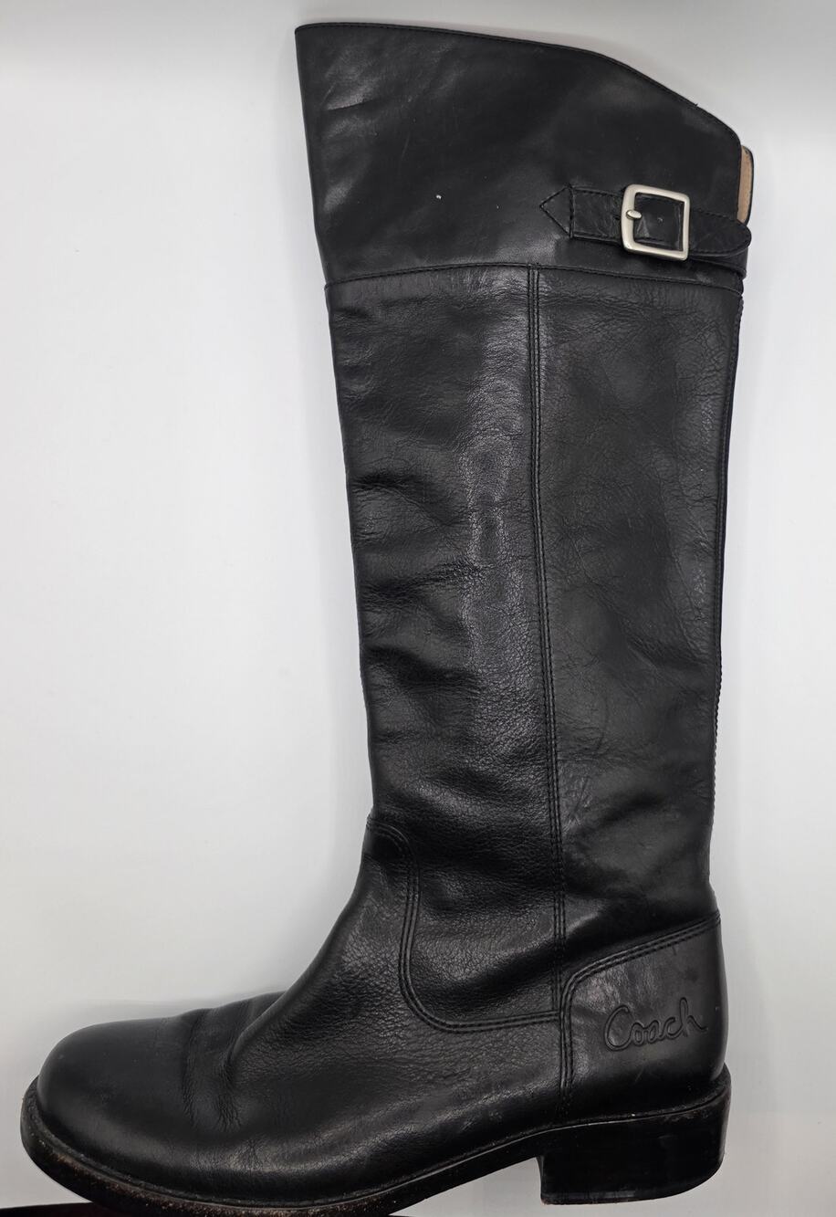 Coach Joele Black Leather Tall Knee-High Buckle Riding Boots Sz 7.5 B US
